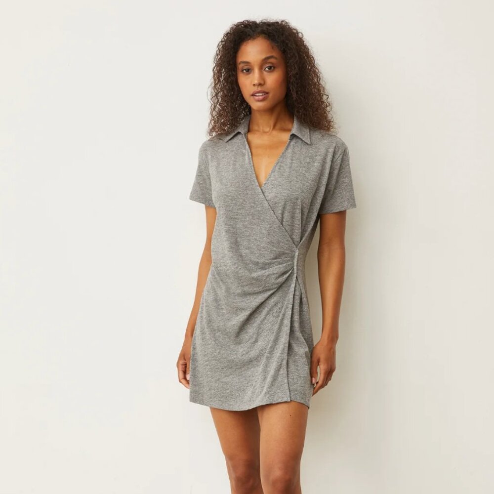 MONROW Knit Wrap Dress in BLACK
